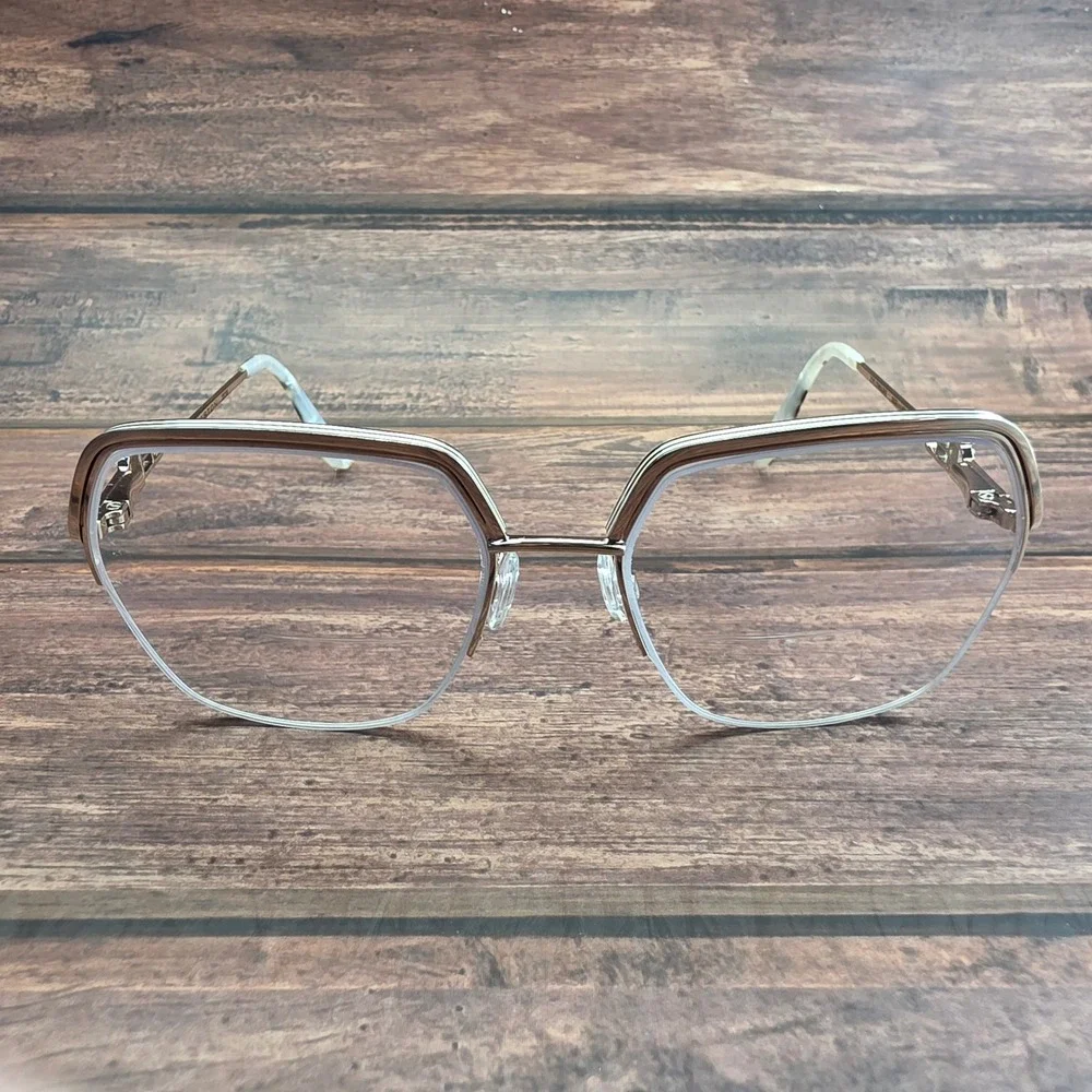 H Halston 2030 Gold Geometric Semi Rimless Eyeglasses 57-14-140 FRAMES ONLY